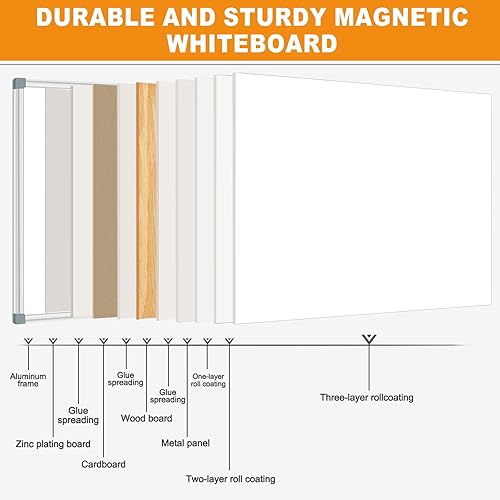 Miniatura 4 de Pizarra blanca magnética grande de borrado en seco, pizarra blanca de 60 x 40 pulgadas para pared con bandeja larga para bolígrafos, pizarra blanca