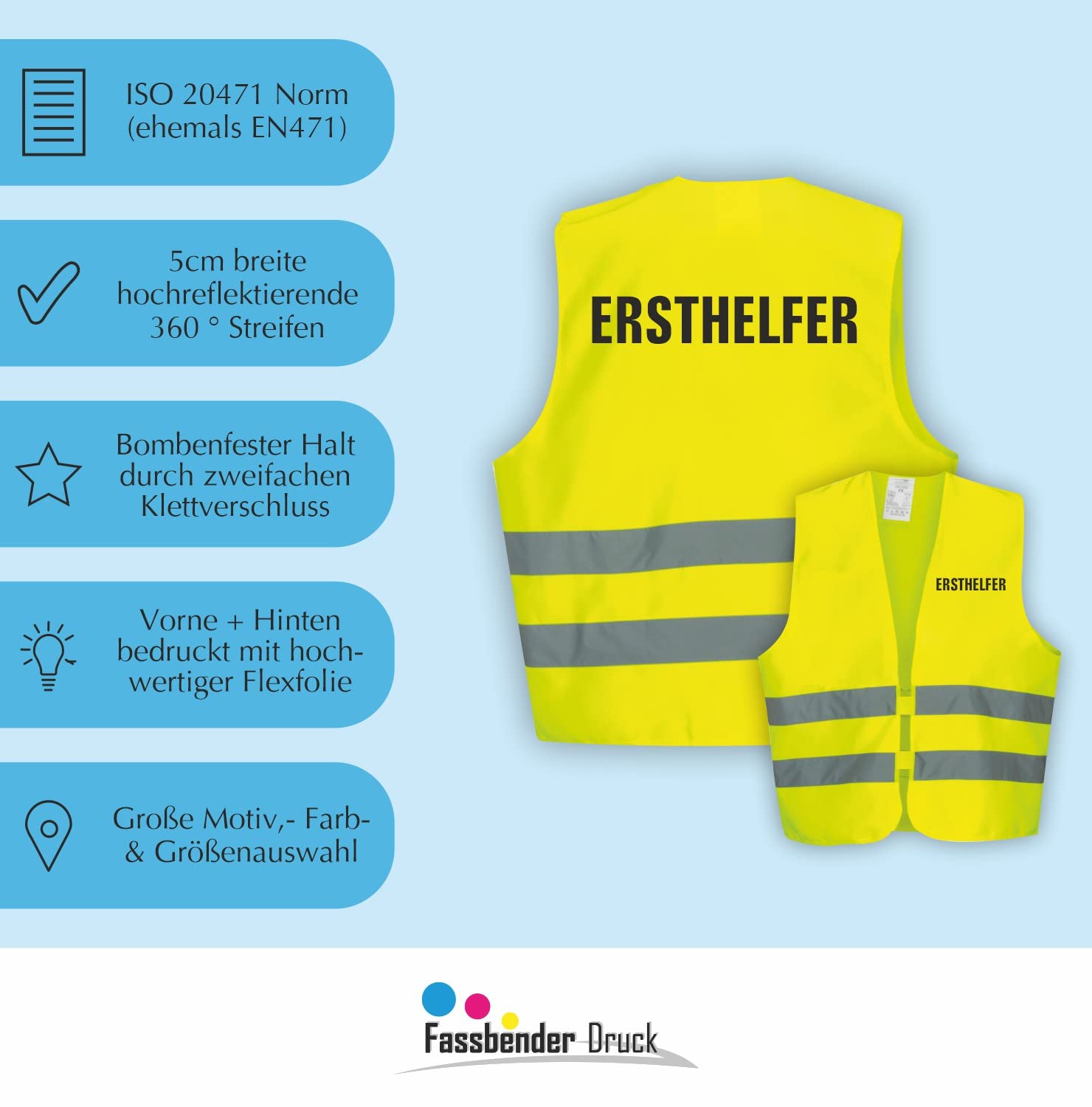 Sicherheitsweste GELB Warnweste nach EN ISO 20471 zertifiziert - Warn Weste für ERSTHELFER- Unisex mit hochwertigem Reflektorstreifen