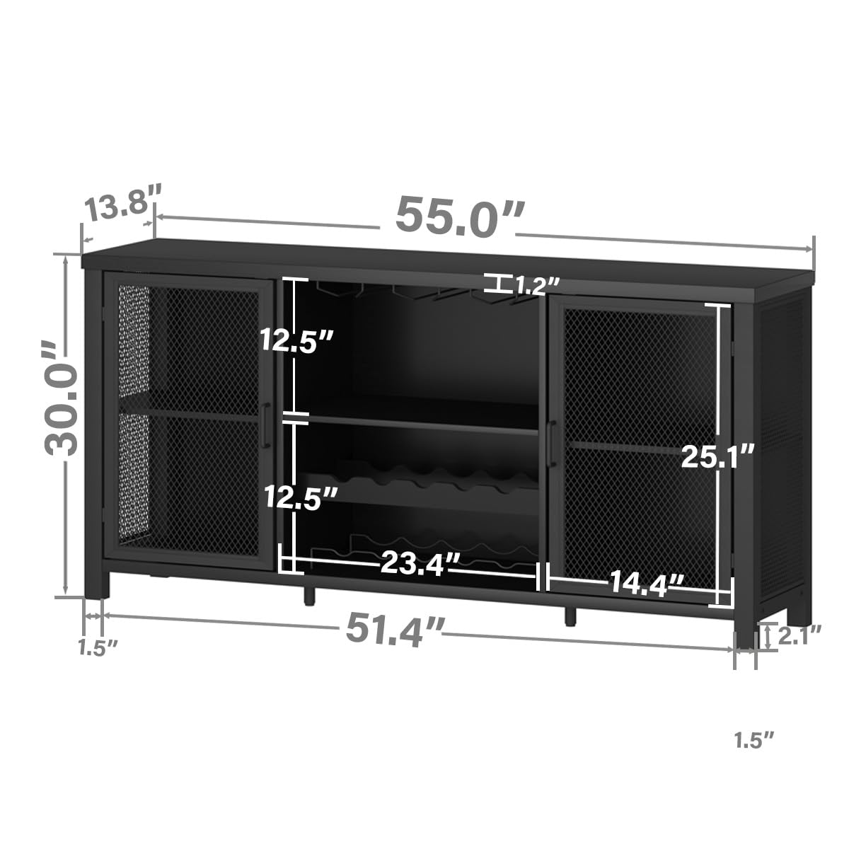 HSH Kücheschrank Mit Stauraum Farmhouse Buffetschränke Küche Mit Regal Für Spirituosen Kaffee Industriell Sideboard Für Zuhause Wohnen Esszimmer Weinschrank Schwarz 140 cm