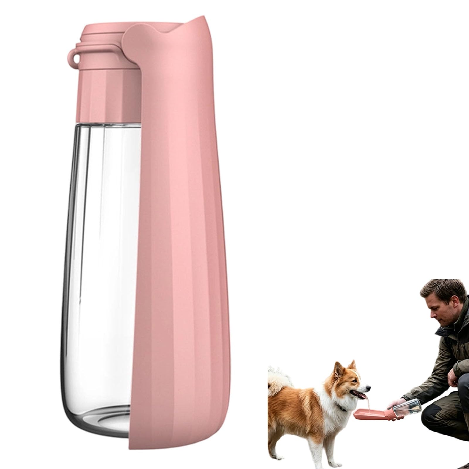 Portable Dog Water Bottle for Walking, Foldable Pet Travel Water Dispenser, Leak Proof Dog Drinking Bottle with Lanyard, BPA Free Food Grade Silicone for Small Medium Large Dogs & Cats (Red)