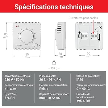 Hygrostat Numérique Plikc TOTO - Contrôle Humidité 30-90% RH - Ecran LCD Rétroéclairé - Piles Incluses