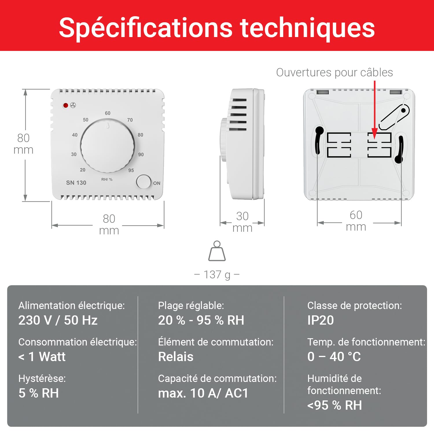 ELEKTROBOCK SN130 sonde d'humidité commande automatique ventilateurs salle de bain