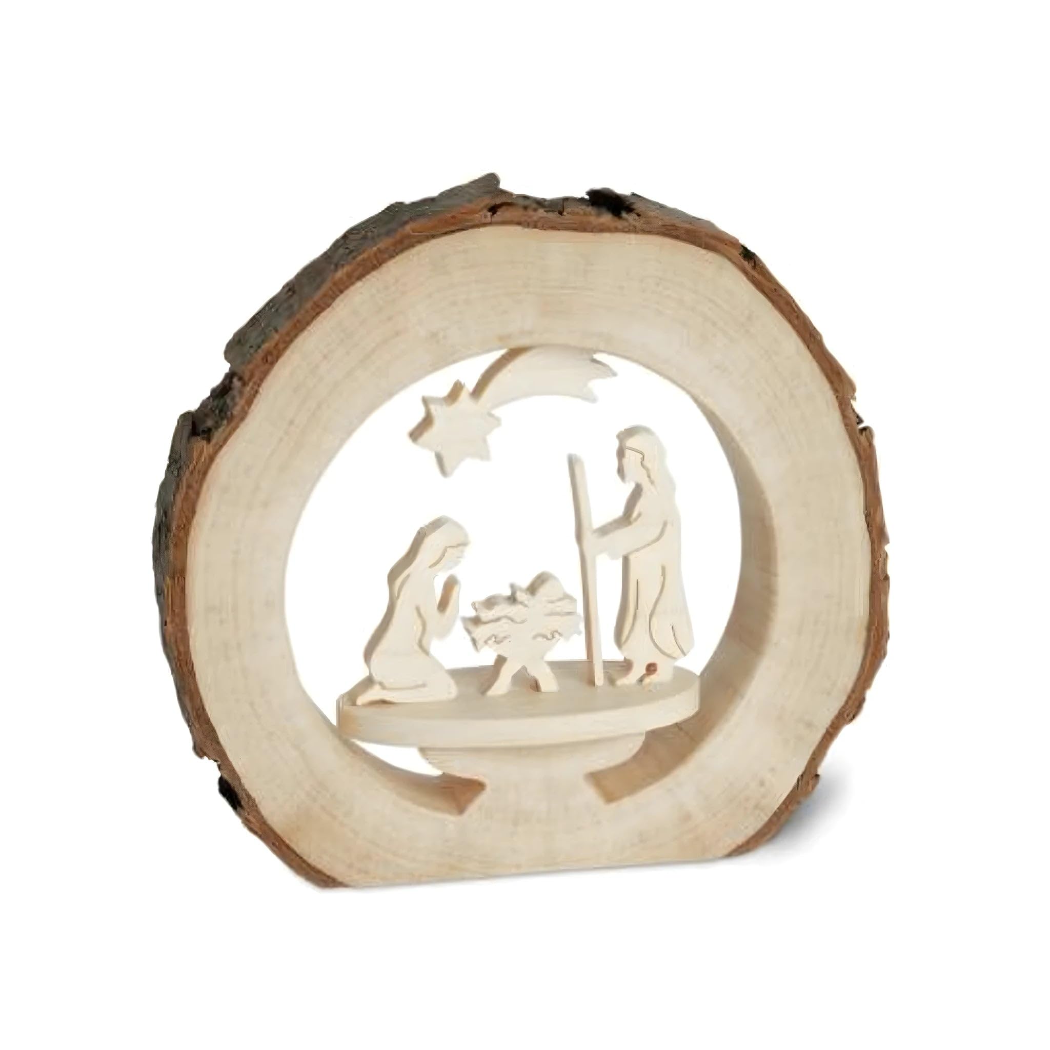 Dolfi Christmas Nativity Scene in Pine Wood with Bark 10 cm | Natural Wood in Val Gardena | Nativity Figure