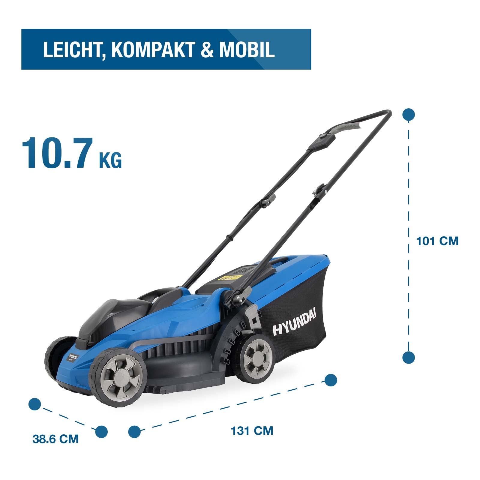 HYUNDAI 20V Akku-Rasenmäher mit 4.0Ah Akku und Ladegerät | Brushless Motor, 33 cm Schnittbreite, 35 L Korb, zentrale Höhenverstellung, leicht, kompakt und kabellos