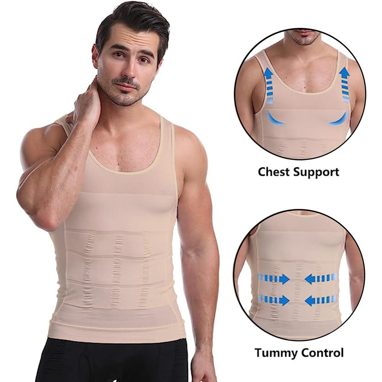 Męskie wyszczuplające tank top modelujące sylwetkę koszule kompresyjne dla mężczyzn wąskie podkoszulki kamizelka brzucha do treningu brzucha,