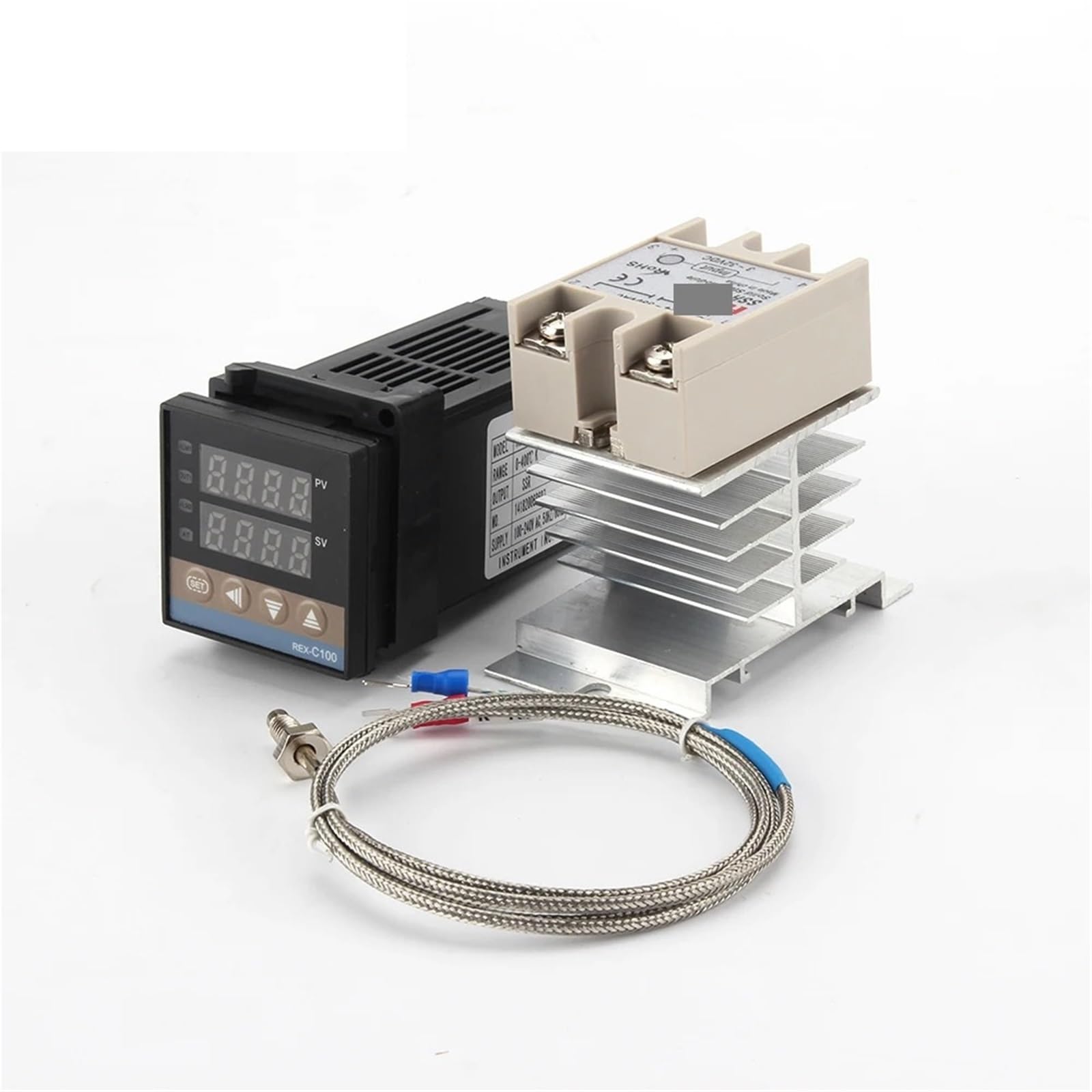 1 Uds REX-C100 controlador de pantalla Digital de temperatura PID 110V-240V + relé SSR 40A + sonda termopar 1M K + disipador de calor(Set1)