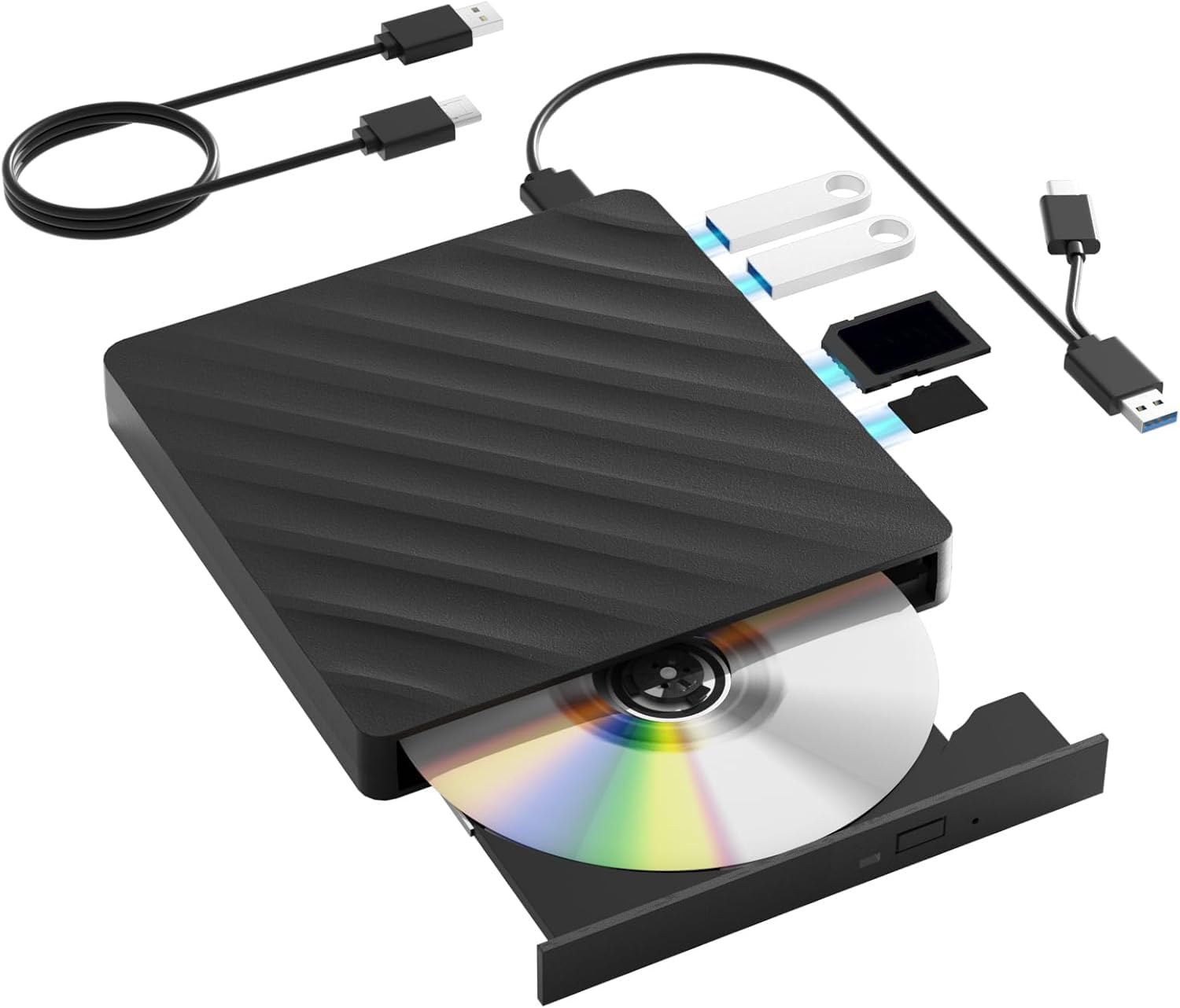 Unidad Blu-Ray externa 5 en 1, lectura/escritora Bluray con USB 3.0 tipo C | Unidad Blu Ray con puerto SD/TF, grabadora de CD/DVD/BD 3D, grabadora de Blu-Ray externa para laptop, Windows y escritorio