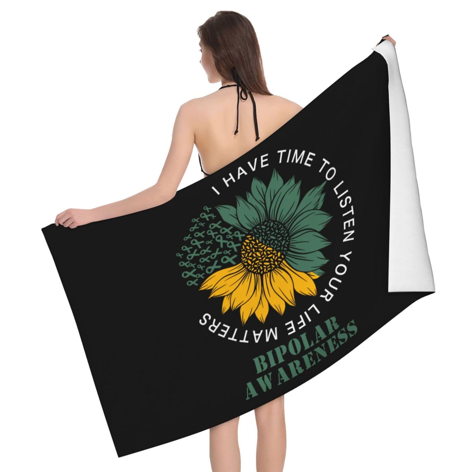 HLBSDM Microfiber I Have Time to Listen Your Life Matters Bipolar Awareness Beach Towel Quick Dry Soft Sand Free Beach Towels for Pool Swim Beach Lightweight Thin Towels