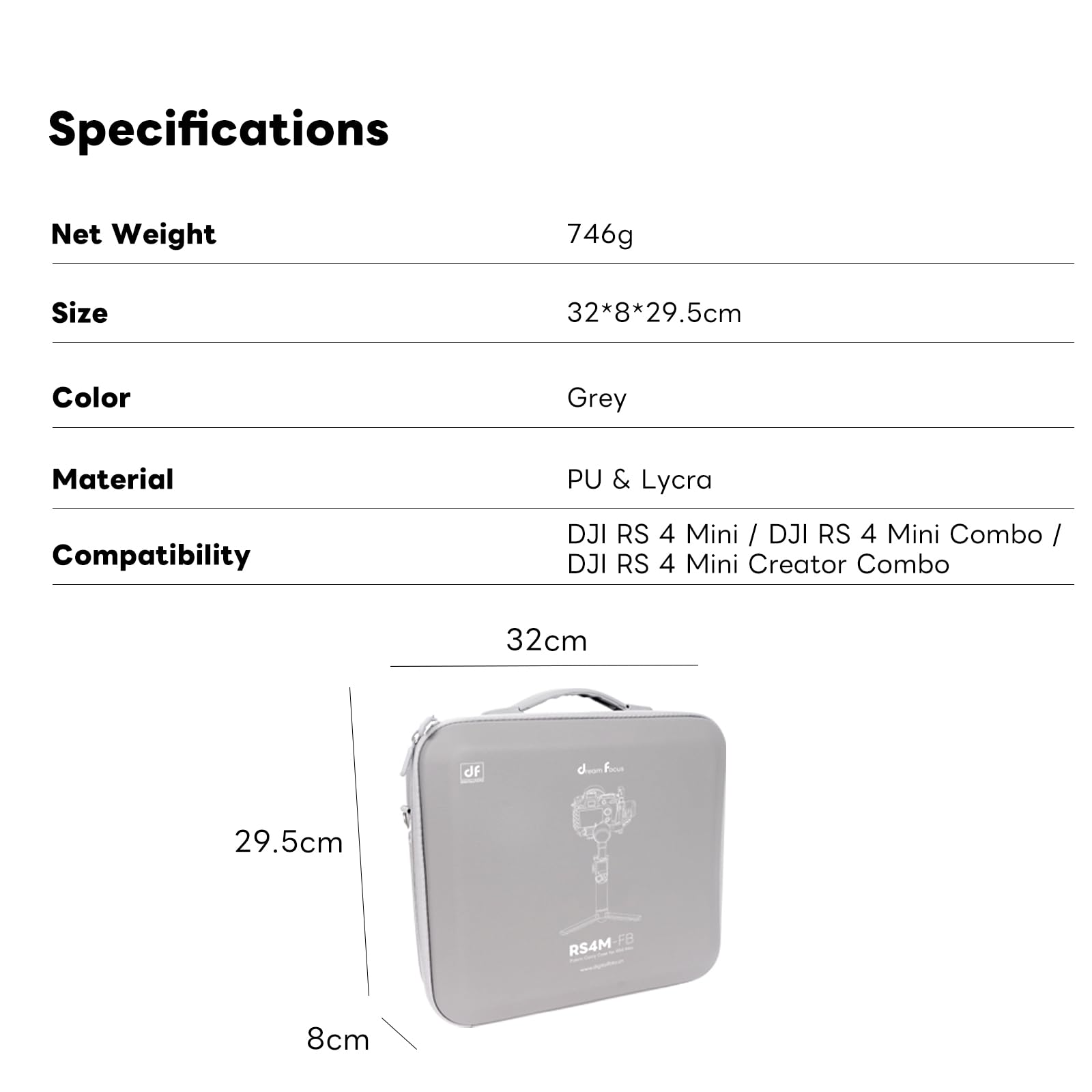 DF DIGITALFOTO Custodia da Trasporto Leggera RS4 Mini con Tracolla, Borsa Protettiva Rigida Resistente All'acqua e Agli urti per Riprese All'aperto, Compatibile con DJI RS4 MINI Creator Combo, Grigio