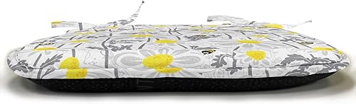 Miniatura 3 de Ambesonne Juego de 2 cojines amarillos para asiento de silla, patrón con abejas y margaritas de manzanilla en la naturaleza floreciente del prado,