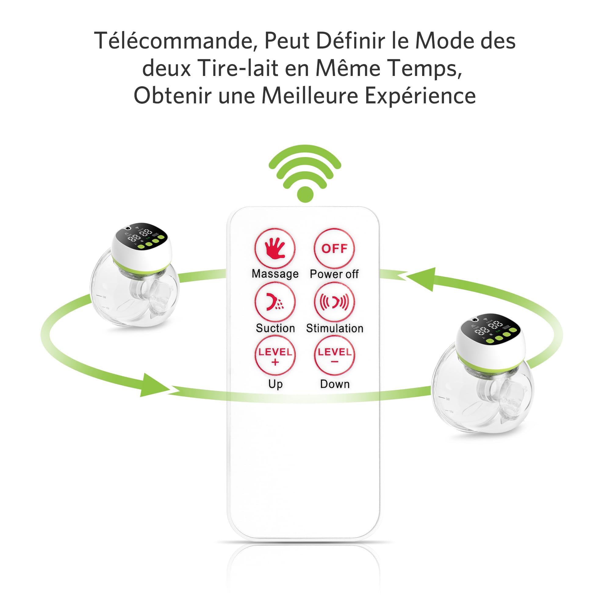 BESTEK Tire-lait Électrique avec Télécommande, 3 Modes et 9 Niveaux, Tire-lait Portable Silencieux et Rechargeable par USB- 2 Pièces