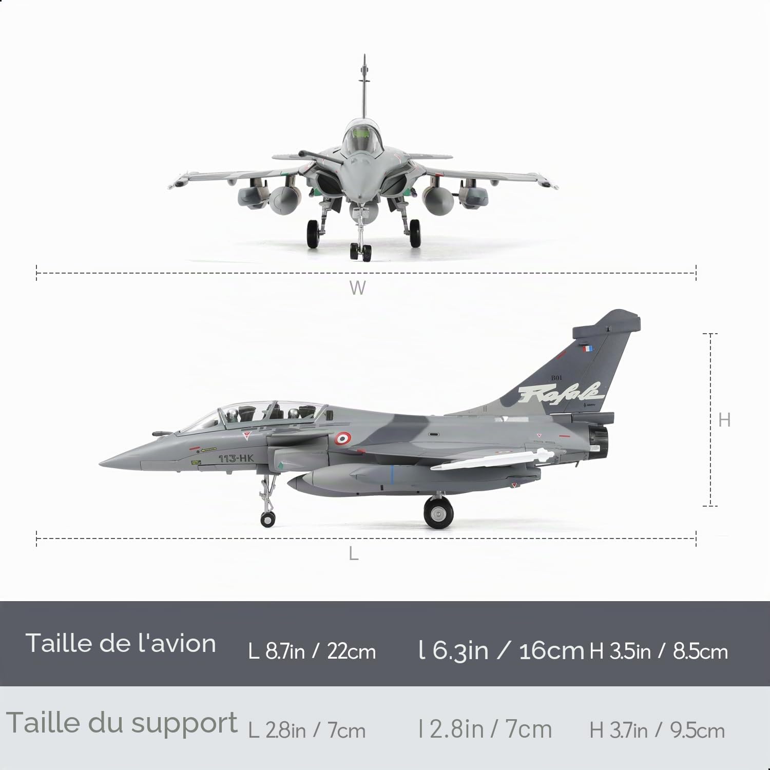 Modèle d'avion Rafale B à l'échelle 1/100, modèle Dassault de l'armée française de l'air et de l'espace multi-rôles, modèle miniature 113-HK en métal moulé sous pression pour adulte collection