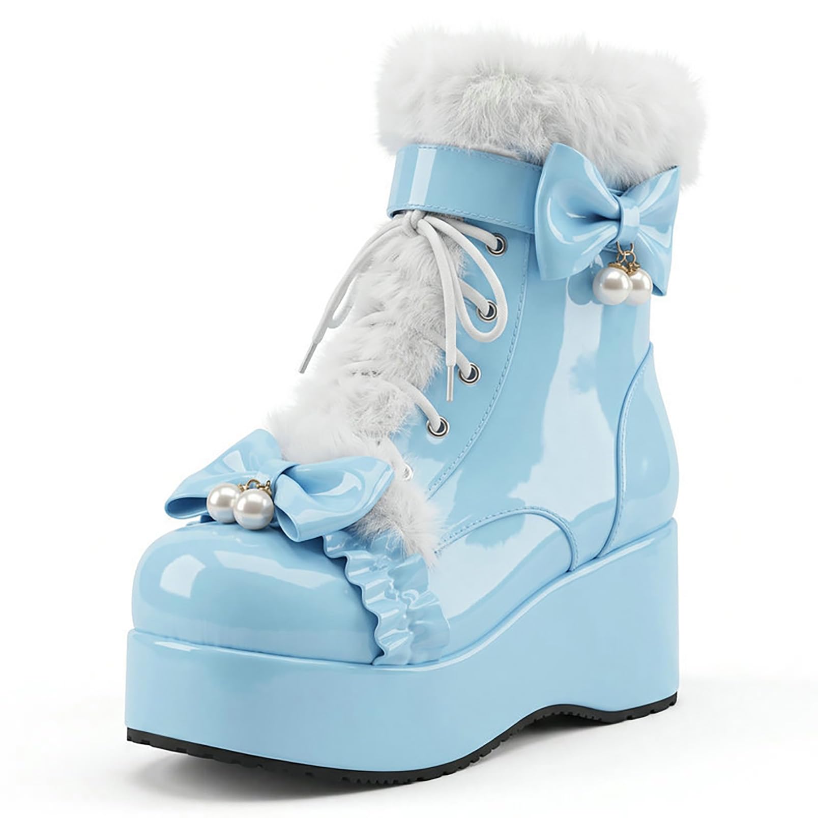 Generico Stivaletti Donna Invernali Fiocco Pelliccia Interna Plateau Scarpe Calde Moda