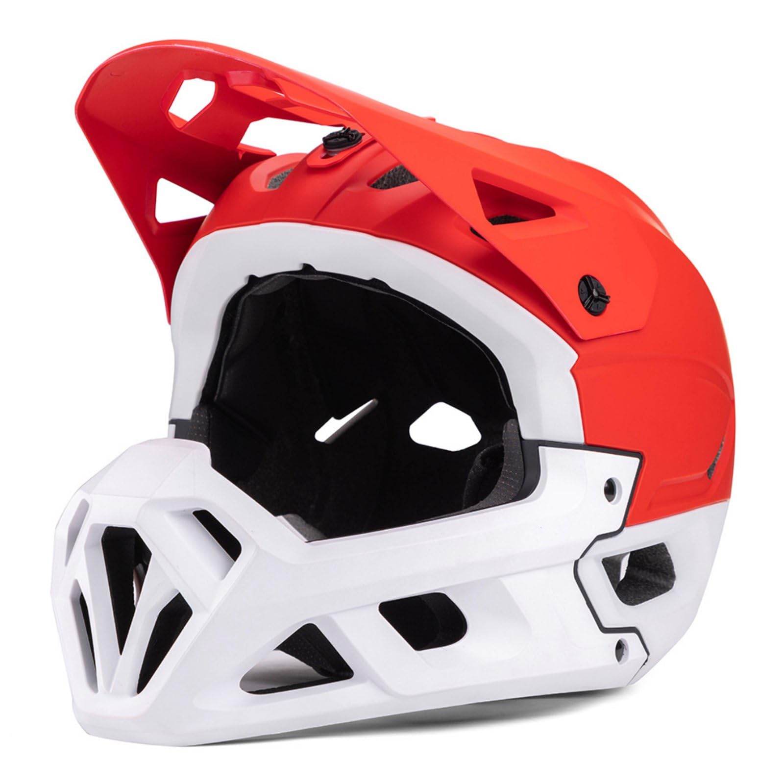 Integrally-Molded Full-Face Mountain Bike Helmet Ventilated Design Downhill Bike Helmet for Adults, White Red, M-image-15