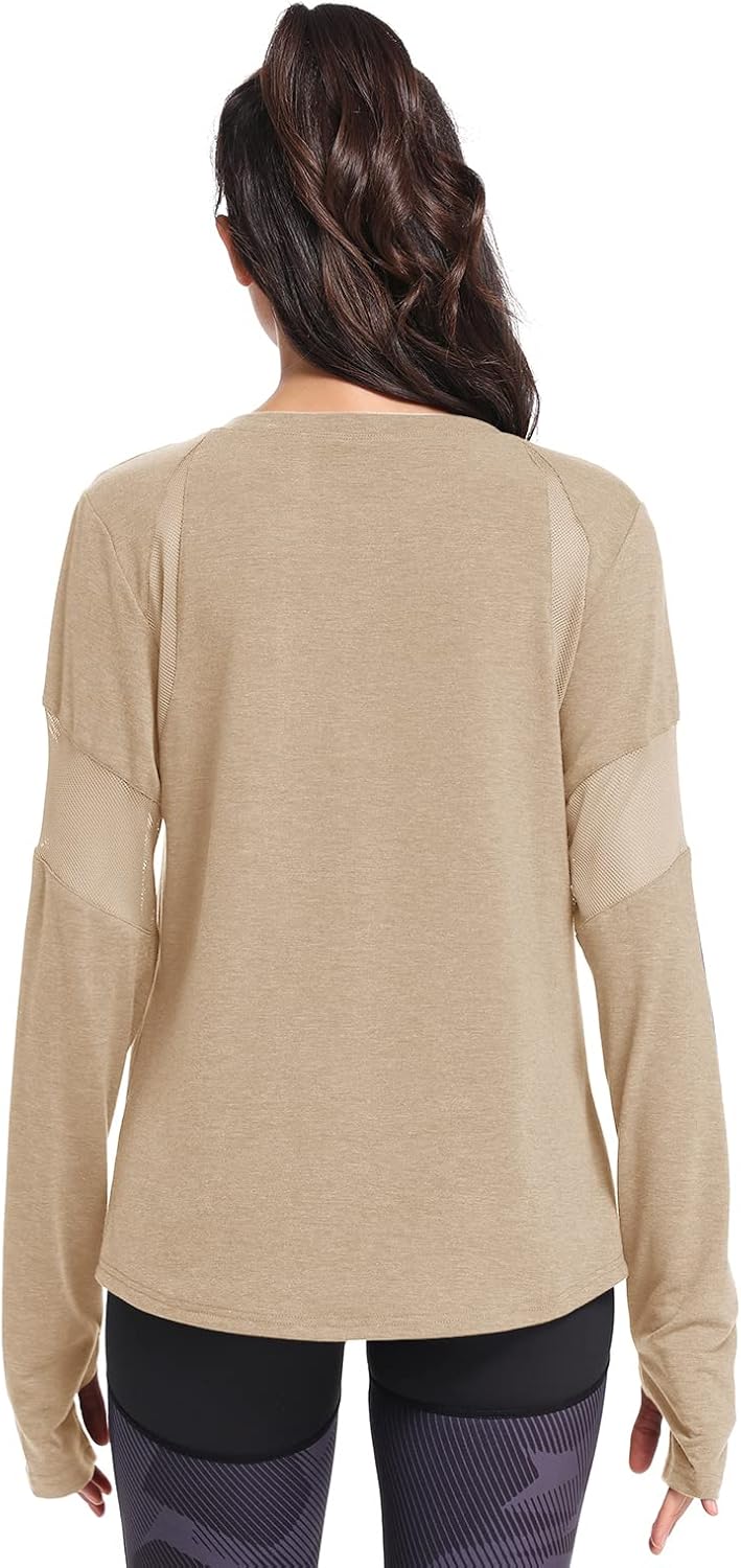 Muzniuer Womens Long Sleeve Workout Shirts-Plain Long Sleeve Tshirt for Women Yoga Sports T-Shirt Activewear with Thumb Hole - Image 2