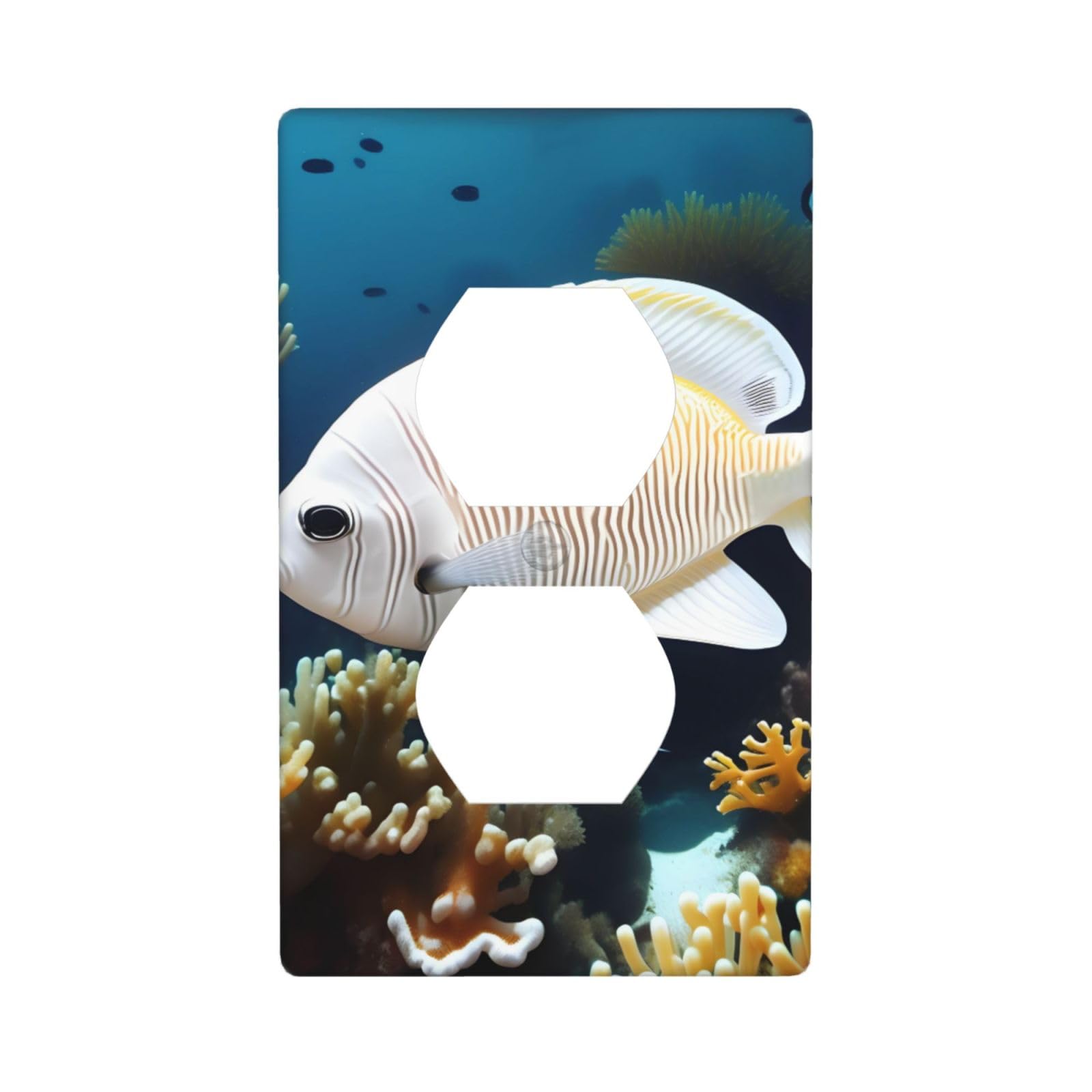 White-Golden Fish Decorative Switch Plate Cover-Unbreakable Polycarbonate Wall Plate for Home Office, 1 Gang with Screws