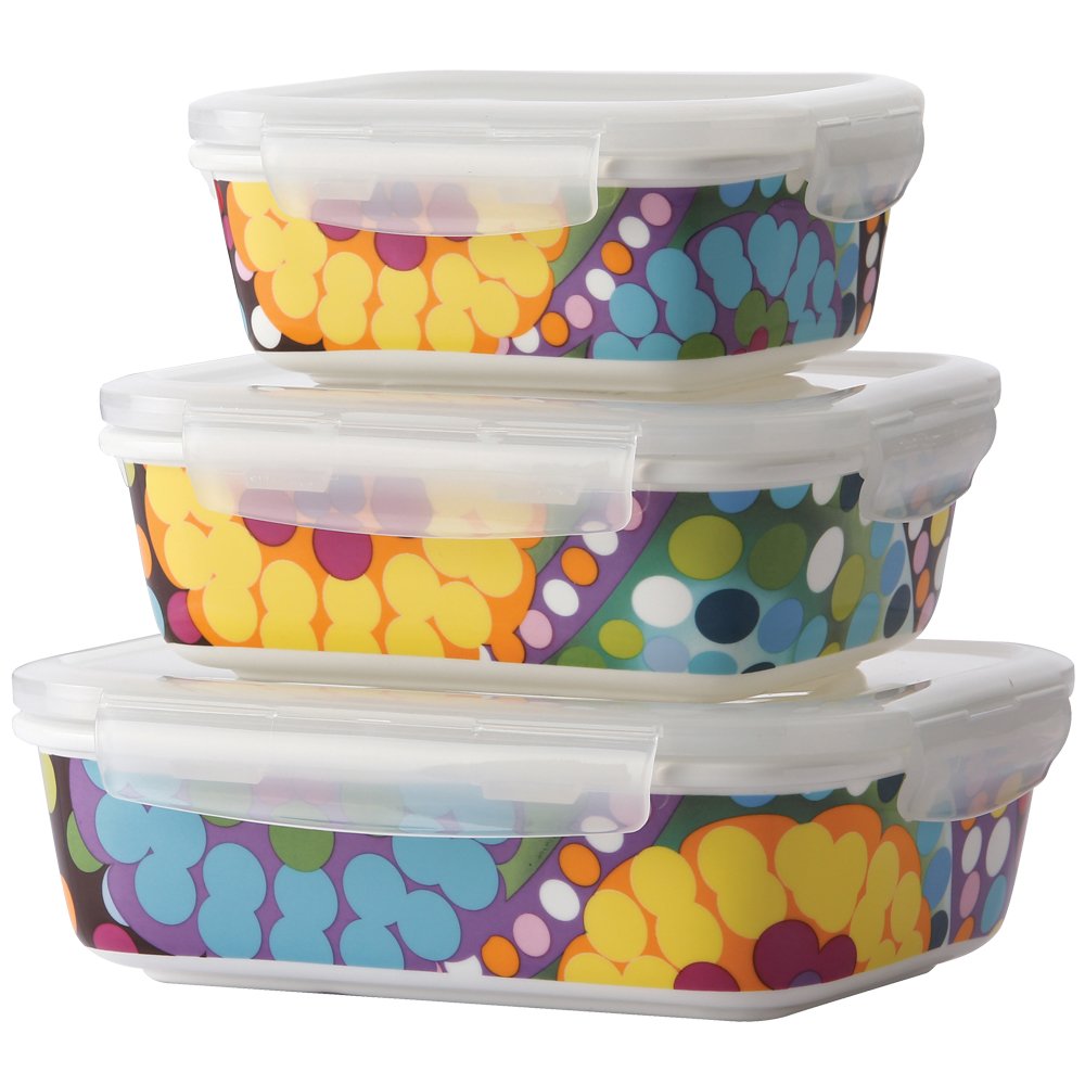 3 Pieces Food Storage Container Set Lunch, Airtight Bindi, Porcelain