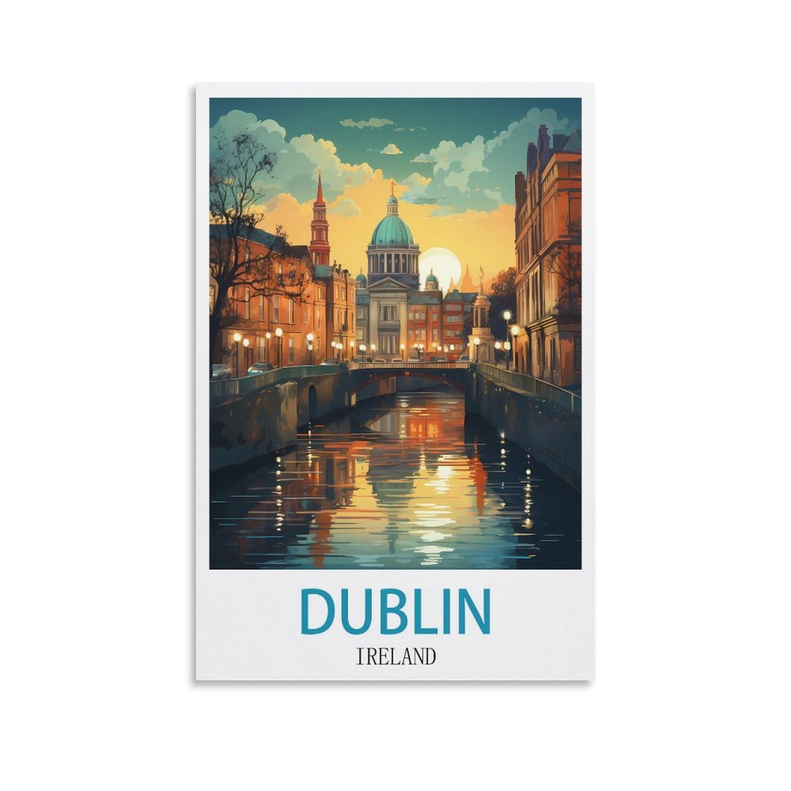 Lnhzgnjnh Unframe-Style Dublin Ireland Vintage Travel Posters 12X18inch(30X45cm) Canvas Wall Art Wall Print Painting Decor Living Room Bedroom Decor