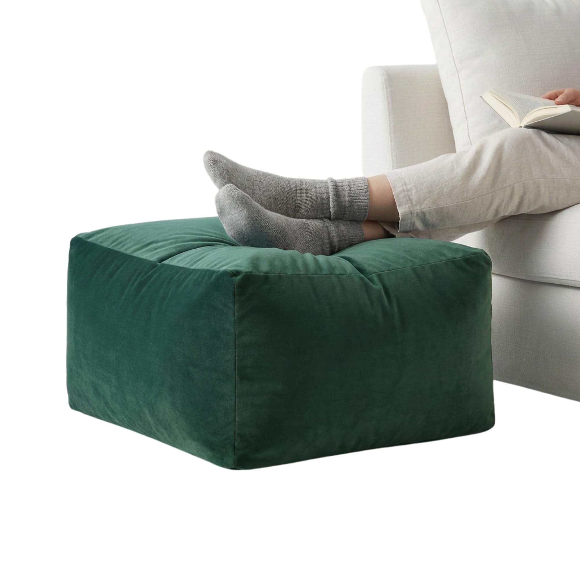 Kosiproducts Velvet Beanbag Ottoman Rectangle Footstool Pouf Chair Pouffe Soft Plush Feel (Bottle Green 45x35x20)