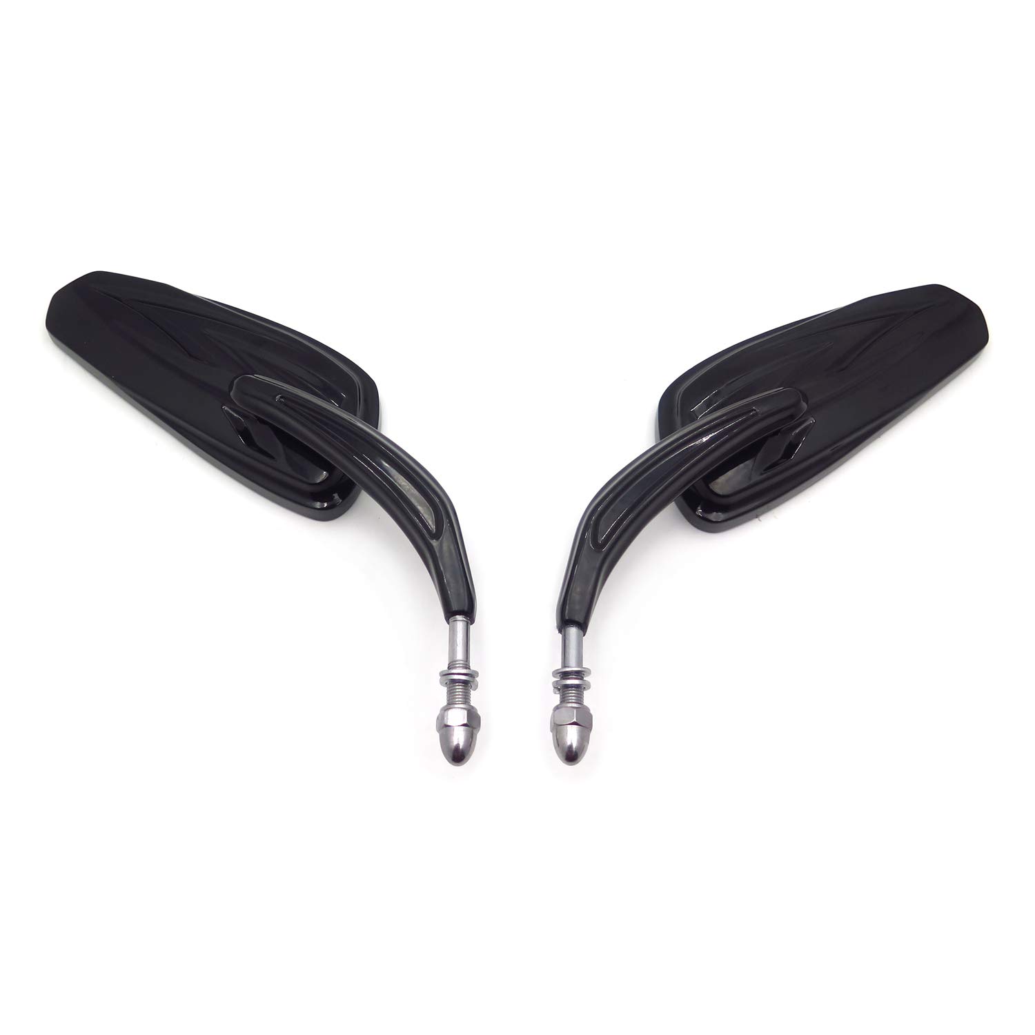 HongK- 8mm Rear Mirror Gloss Black Flash Lighting Grooved Stem Universal Fits For Most 8mm Threaded H-D Touring Electra Road Glide King