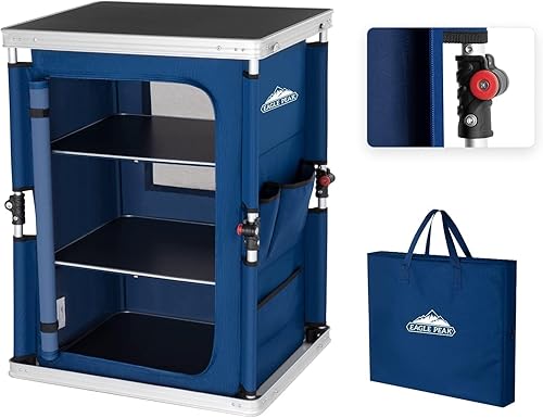 EAGLE PEAK Mesa plegable desplegable para acampar al aire libre con gran organizador de almacenamiento de 3 niveles y bolsillos laterales, fácil de