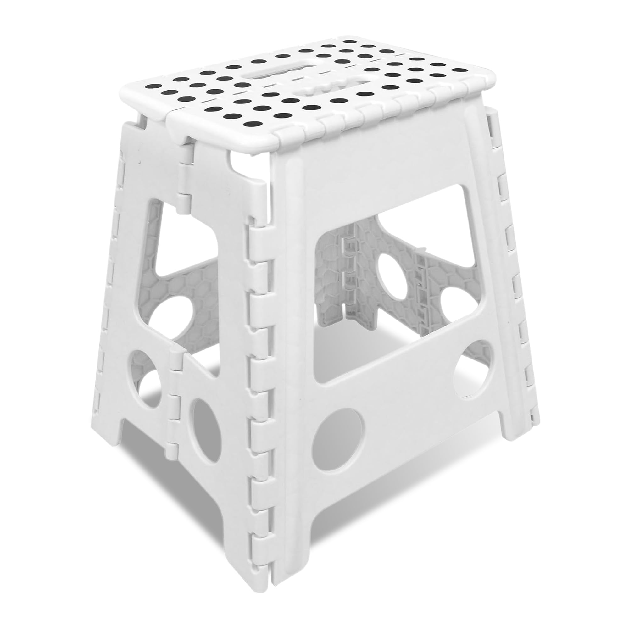 One Step Folding Plastic Stool | Portable Fold Up Footstool for Kitchen, Bathroom, Toilet, Caravan | for Children, Kids, Adult | Collapsible, Non Slip (White)