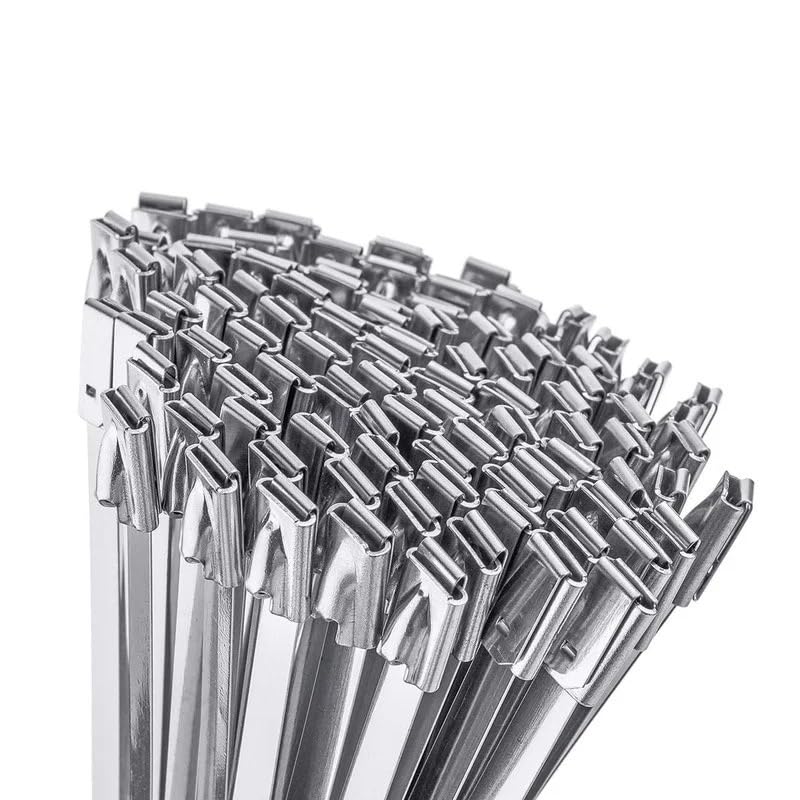 Opaski zaciskowe Opaski zaciskowe stalowe Opaski zaciskowe metalowe Opaski zaciskowe ze stali nierdzewnej, ok. 100 szt., szerokość 7,9 mm, opaski zaciskowe ze stali nierdzewnej, owijki do wydechu, pow