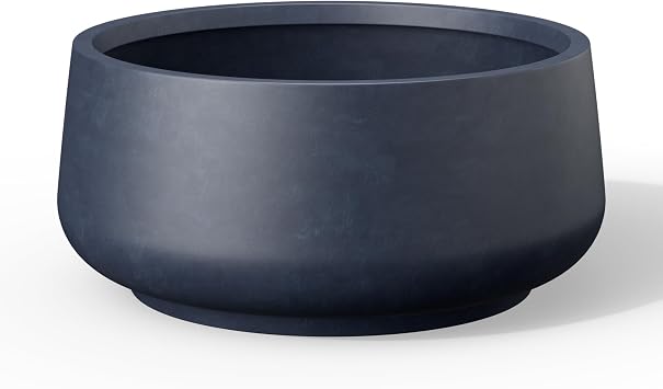 Kante Large Round Bowl Charcoal Concrete Planter 17.3" Dia, Outdoor