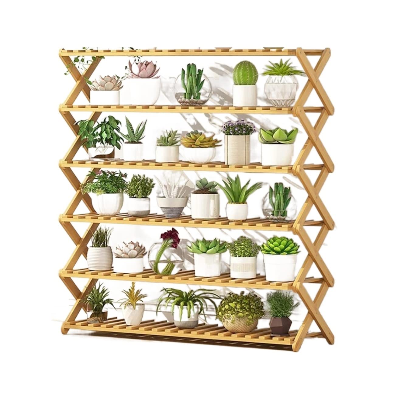 MHbdfsxz Plant Shelf For Multiple Plants Bamboo Wood Plant Shelf Folding Flower Display Stand Indoor Home Patio Garden Flower Stand For Patio(91*31*100cm)