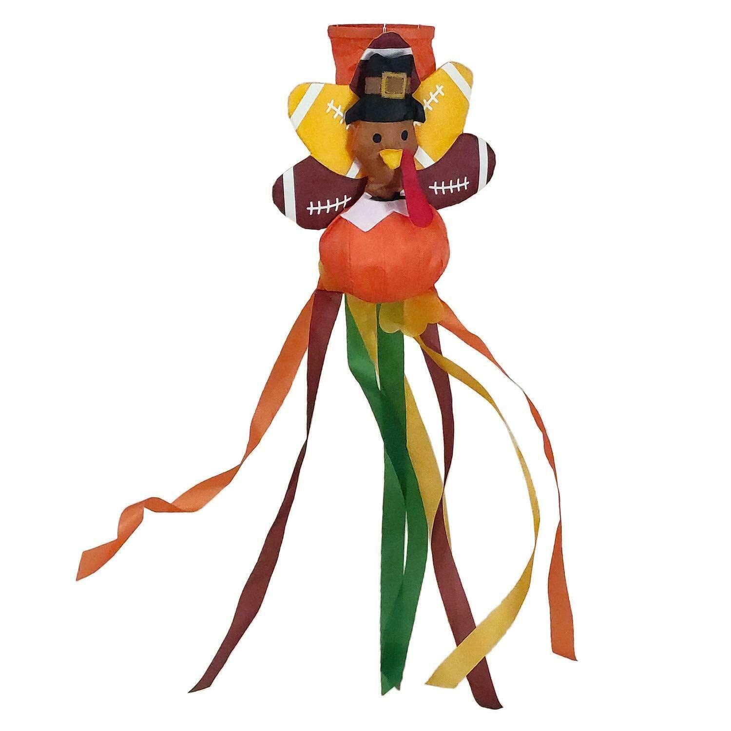 Northeast Harvest Football Thanksgiving Pilgrim Turkey Hanging Windsock, 50-Inch