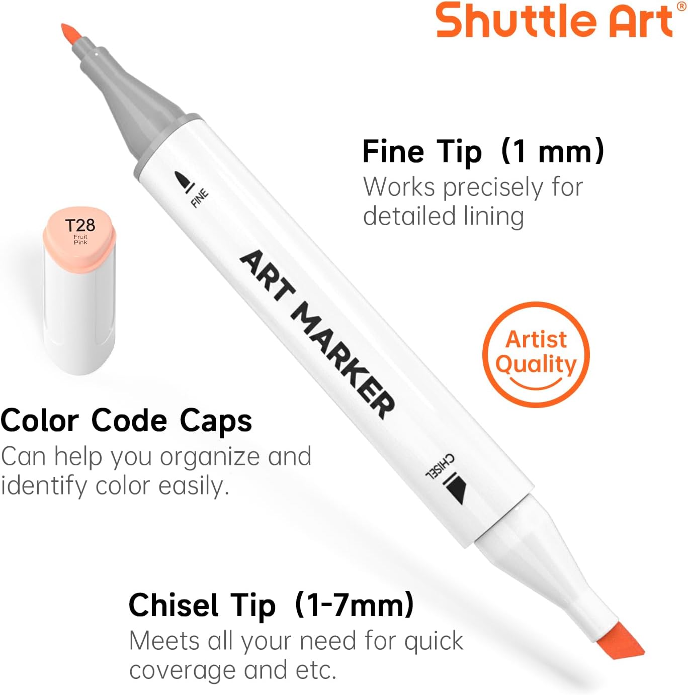 Shuttle Art 36 Colors Skin Tone&Hair Art Markers, Dual Tip Alcohol Based Marker Pen Set Contains 1 Blender 1 Carrying Case 1 Marker Pad Perfect for Kids & Adults Portrait,Comic, Anime, Manga - Image 3