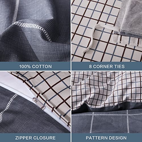 Saphreas 4 Pieces Plaid Duvet Cover Set 100% Cotton Soft Comforter Cover Set With Sheet Gray Bedding Sheet Set 1 Duvet Cover 1 Fitted Sheet 2 Pillow Shams King Size #TOP4