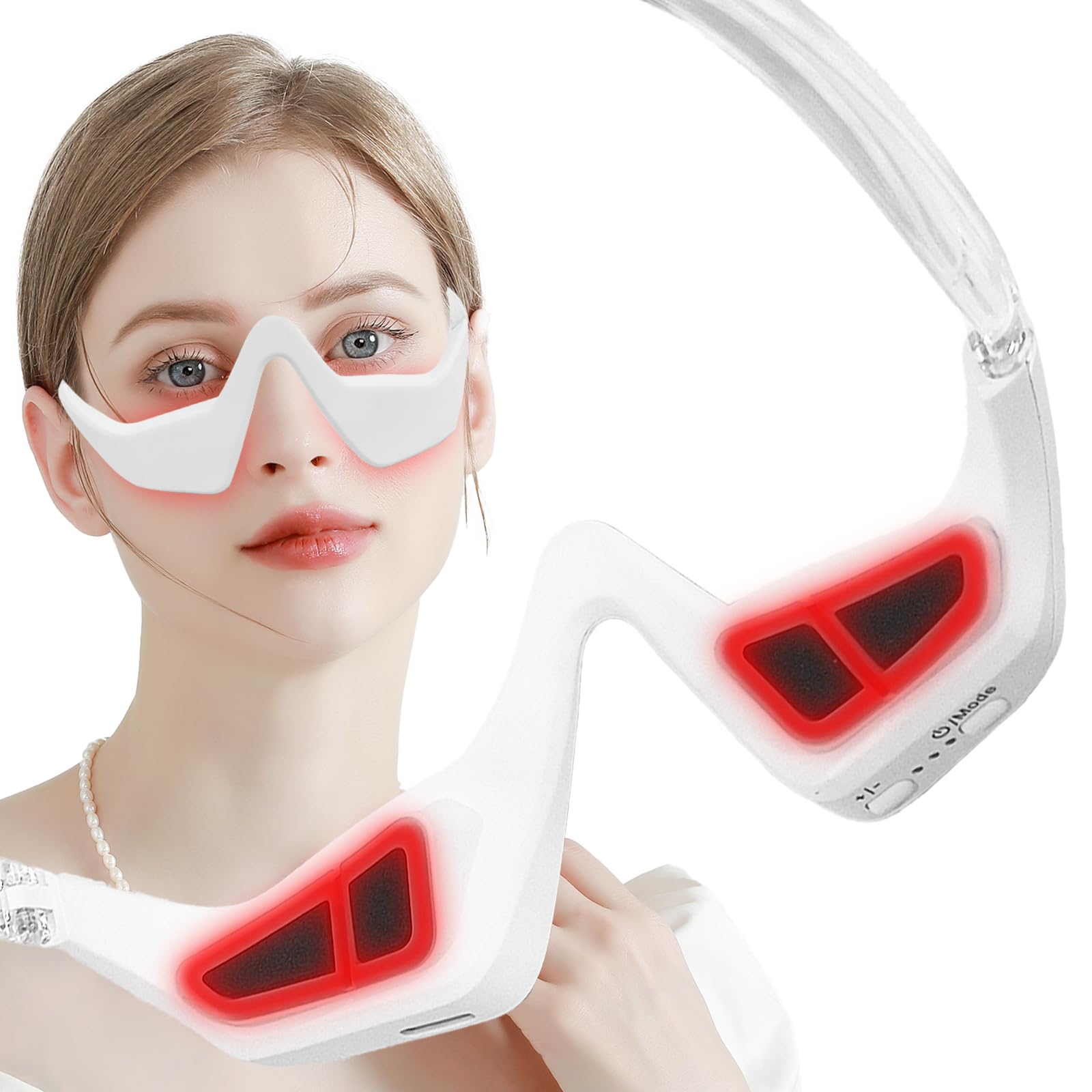 Under-Eye Red Light Therapy Device 2 Modes Beauty Glasses Device with Eye Massage