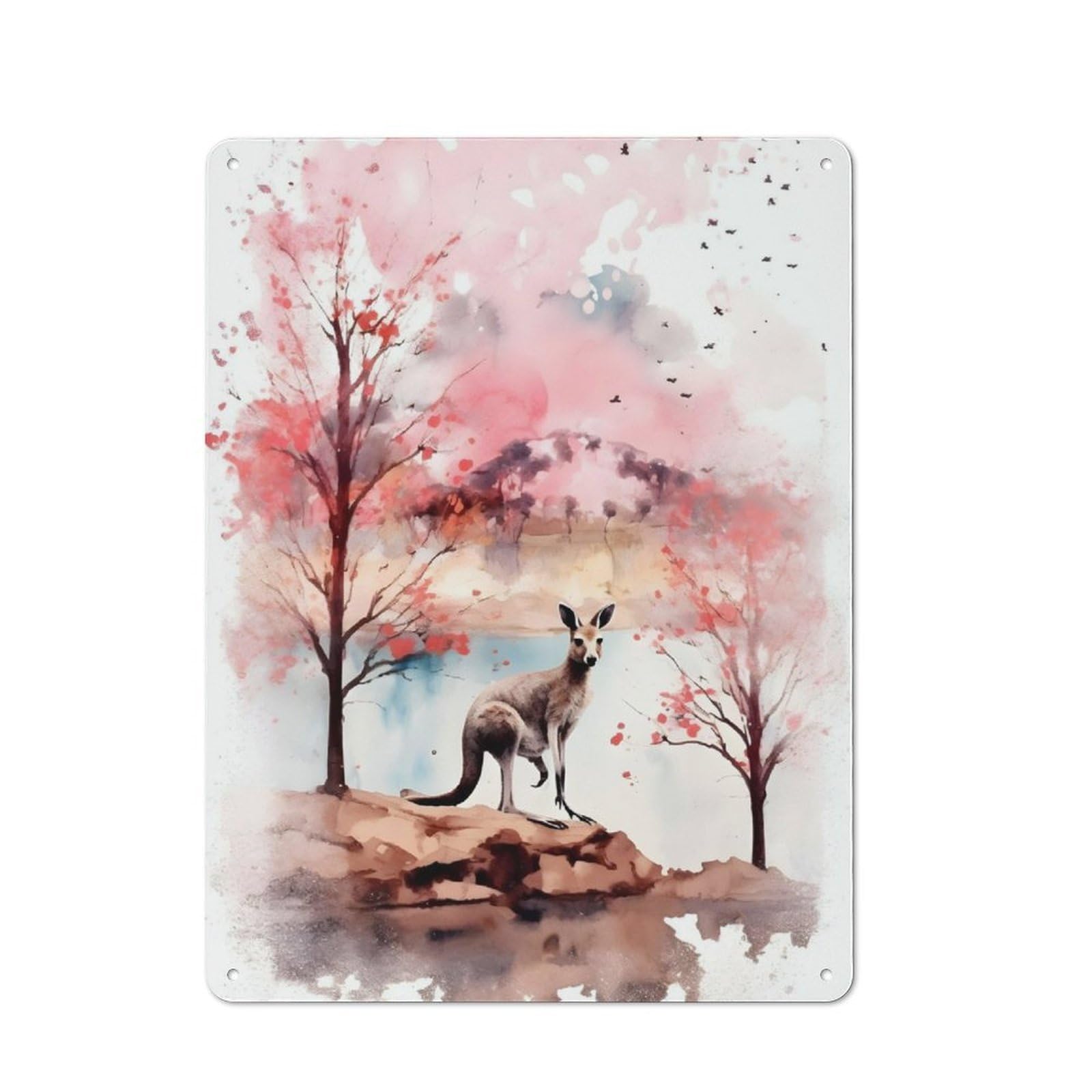 Industrial Tin Wall Sign 40x30cm Featuring Kangaroo, Urban Room Decor for Workspace, Cafe, Hallway Or Garage