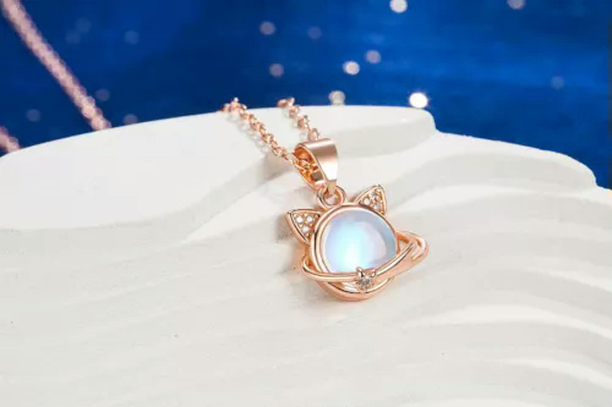 ISCBAFYX Damen 925 Silber Mondstein Katze Mond Halskette Ohrringe Sets Schmuck-Roségold