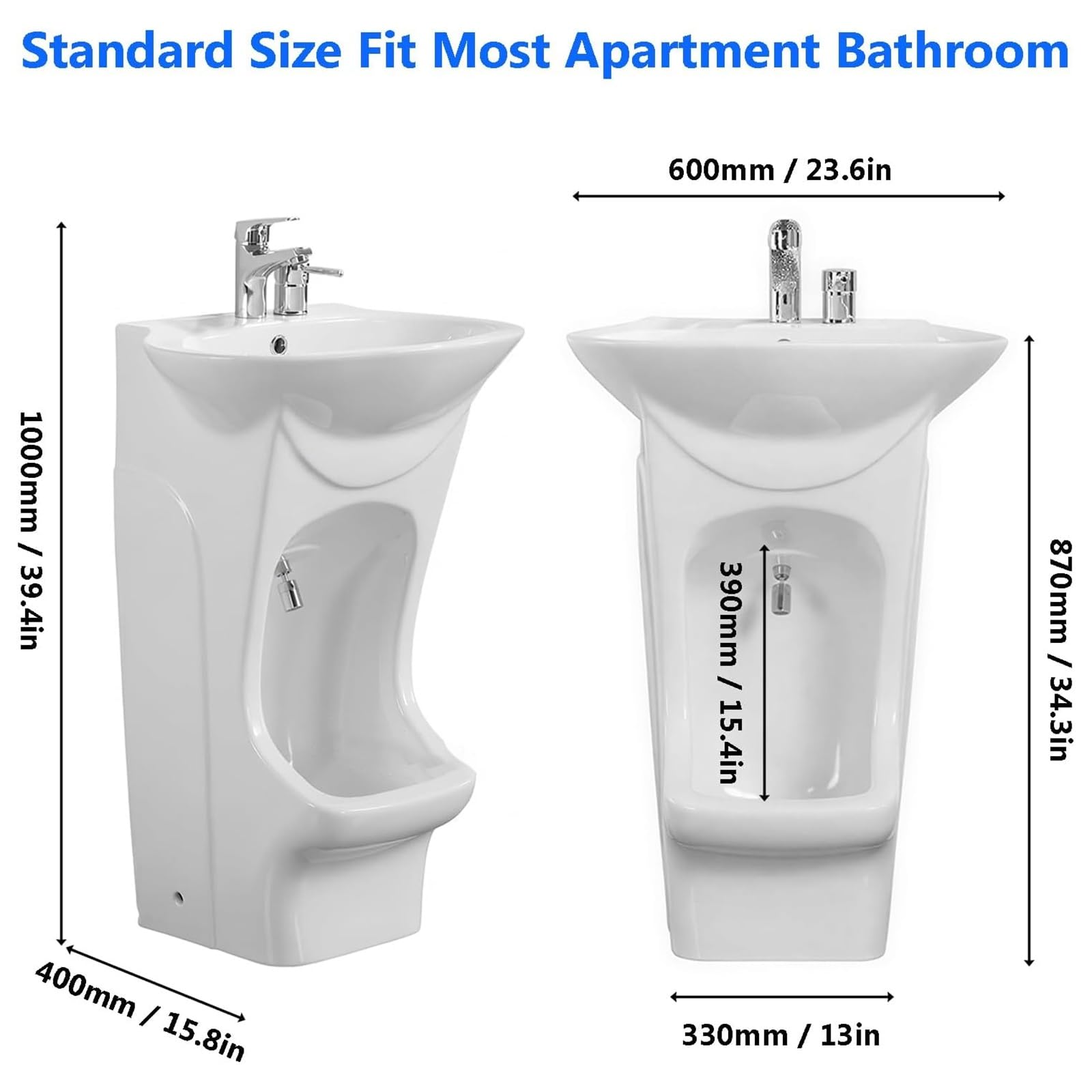 2-in-1-Waschbecken aus Keramik für muslimische Haushalte, Gesichts & Fußbad | 360° verstellbarer Wasserhahn für Hand, Gesichts und Fußwaschung, integriertes vertikales Design, für Zuhause, Badezimmer