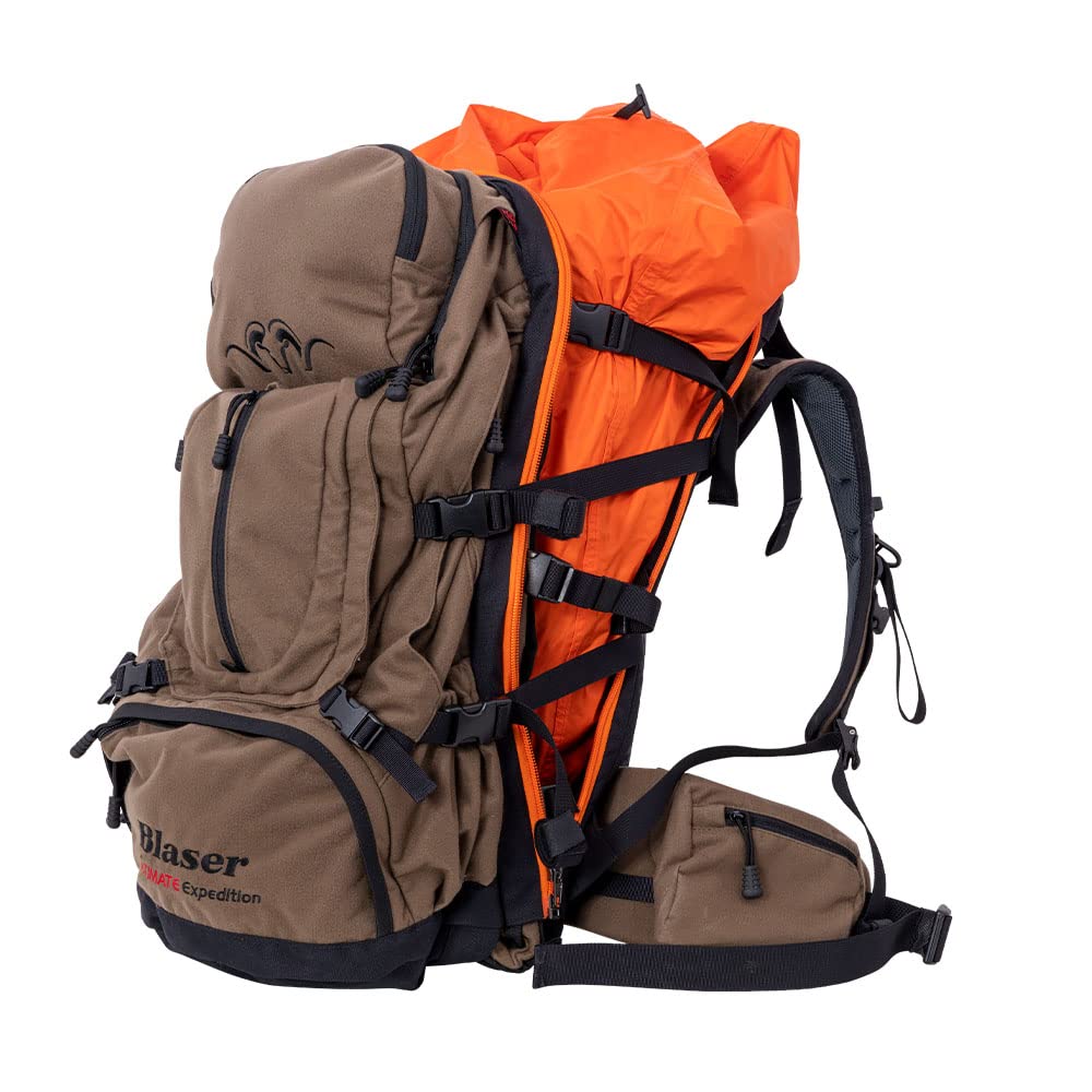 Blaser – Ultimate Expedition | Jagdrucksack mit 43 L Hauptfach & Wildbergefach | Top- & Frontload, wasserabweisend, geräuscharmes Polyester | inkl. Gewehrhalterung & Schweißsack