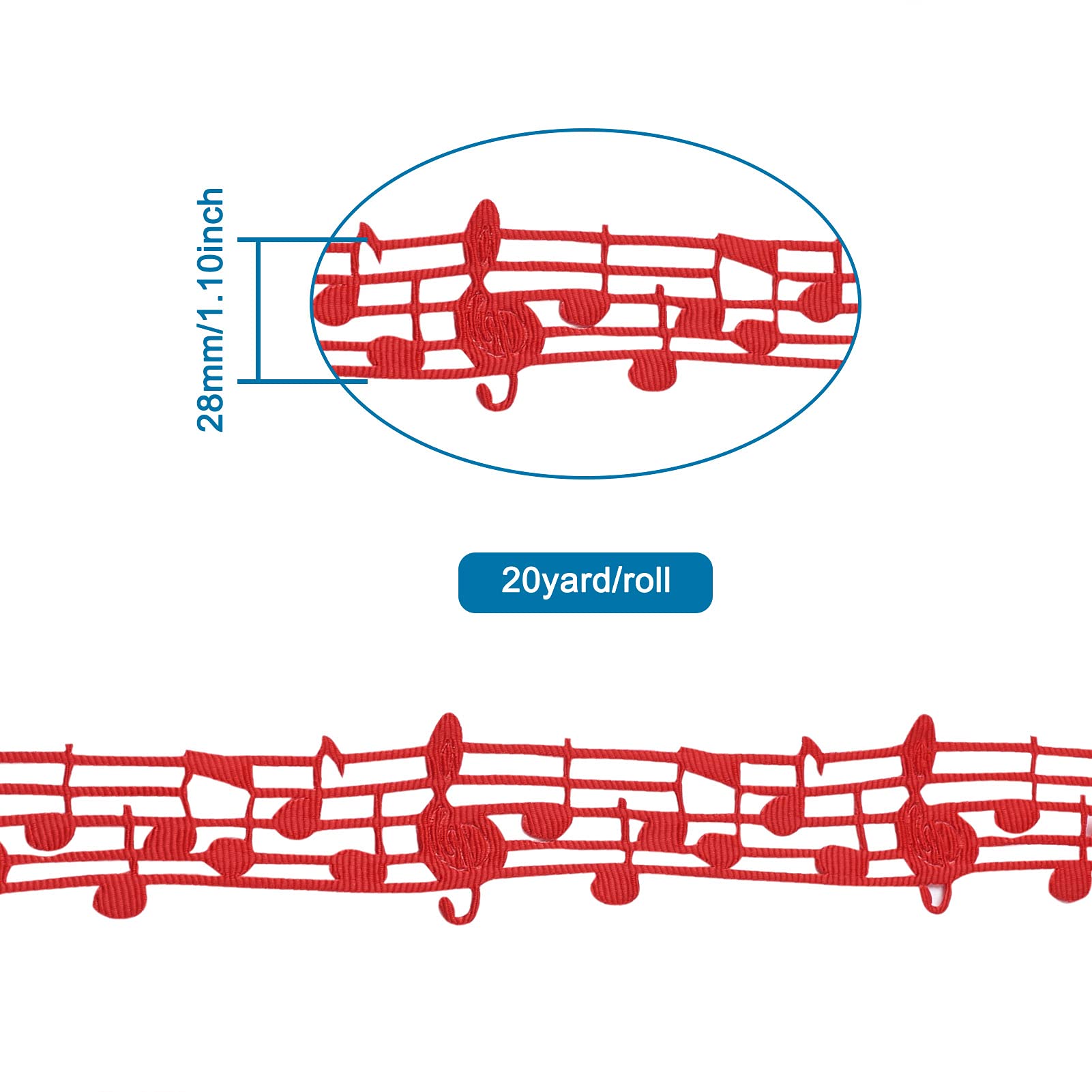 PandaHall 20 Yards Polyester Hollow Music Note Ribbon 1-1/8'' Grosgrain Ribbon Clothing Trim Accessories for Gift Wrapping Musical Themed Home Party Decor - Image 3