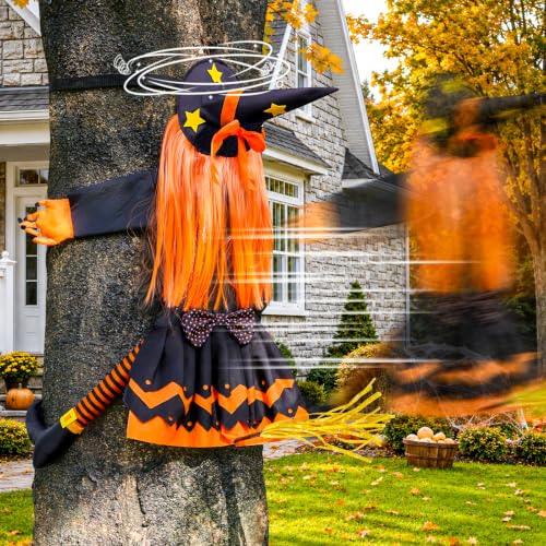 45" Halloween Crashing Witch Decoration Flying Witchs on Broom Hanging from Tree Outdoor Halloween Decor for Yard Garden Porch Patio - image 1