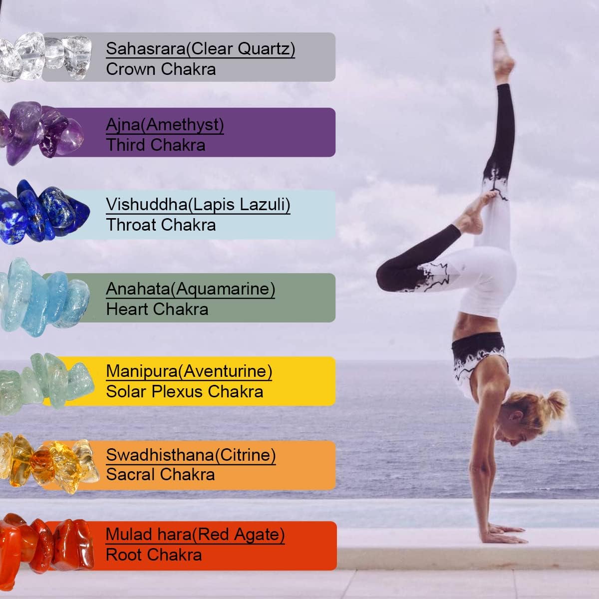 Jewever 7 Chakra Choker Necklace for Women Chip Real Reiki Stone Crystals and Healing Stones Good Luck Balance Meditation Yoga Spiritual Jewelry Gifts - Image 4