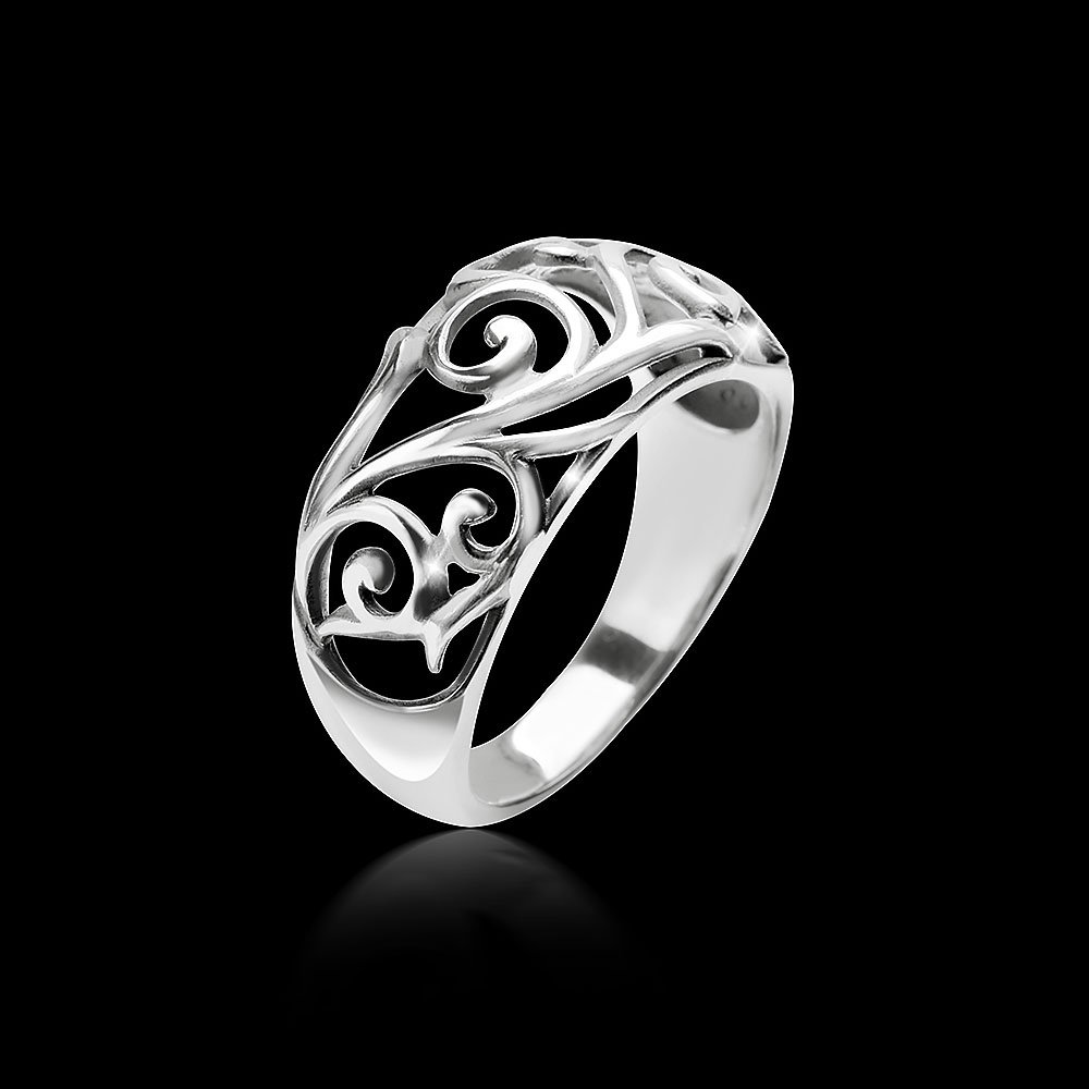 MATERIA Damen Ring floral 925 Sterling Silber antik breit massiv 4,7g #SR-107