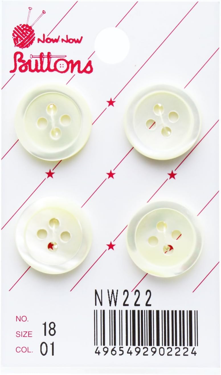 Kiyohara NW224 Now Button, Shirt Buttons, Takase Shell, Pack of 6, 0.5 inches (13 mm), White