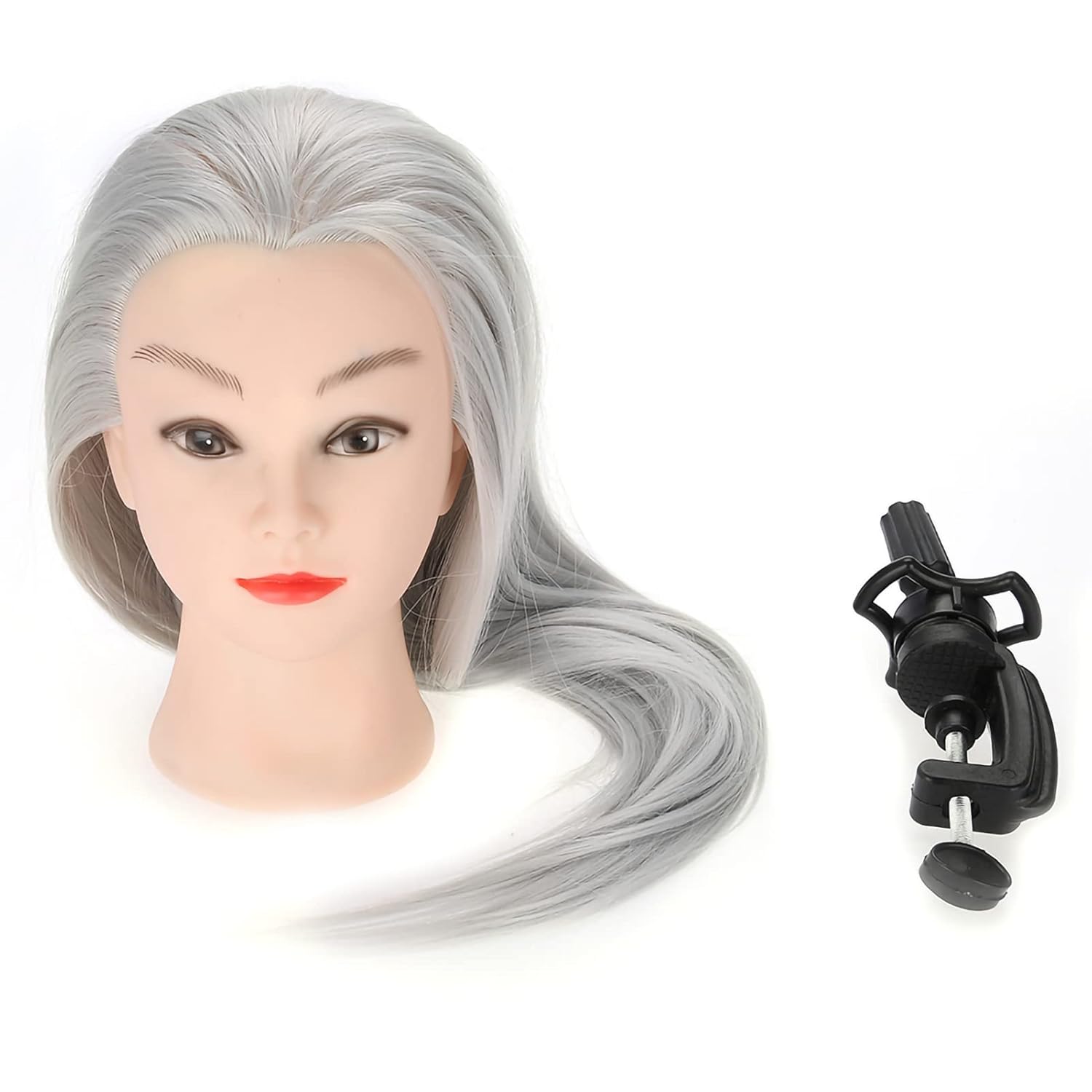 Training Head Mannequin Dolls for Hair Practice, Cosmetology Hairdressing Salon Tool with Thick 66cm High - Temperature Fiber and 30% Human Hair, Dark Gray or Light Gray for (ET-172#)