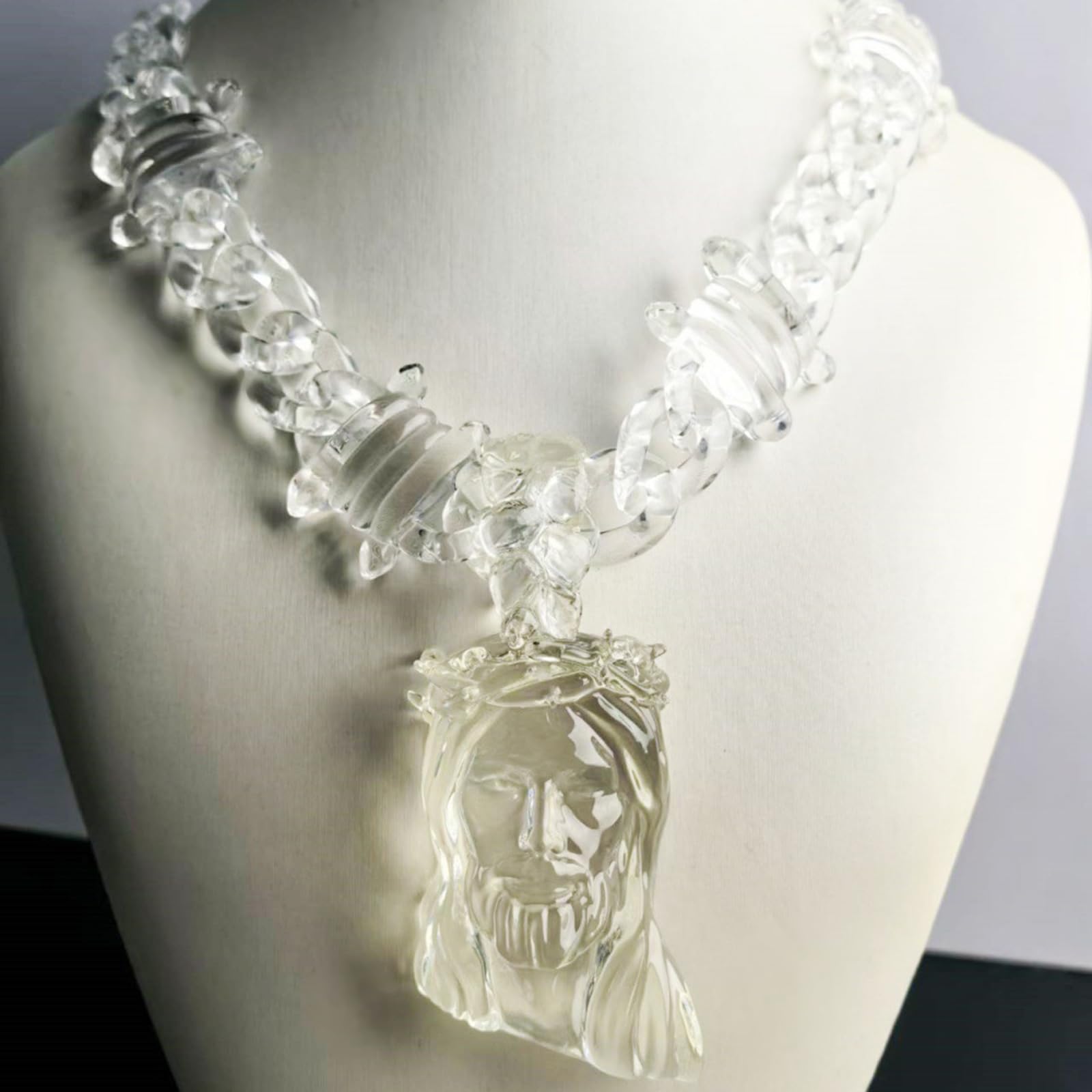 Collana girocollo in resina ovale vintage con clip esagerata con disegni ovali per feste e riunioni