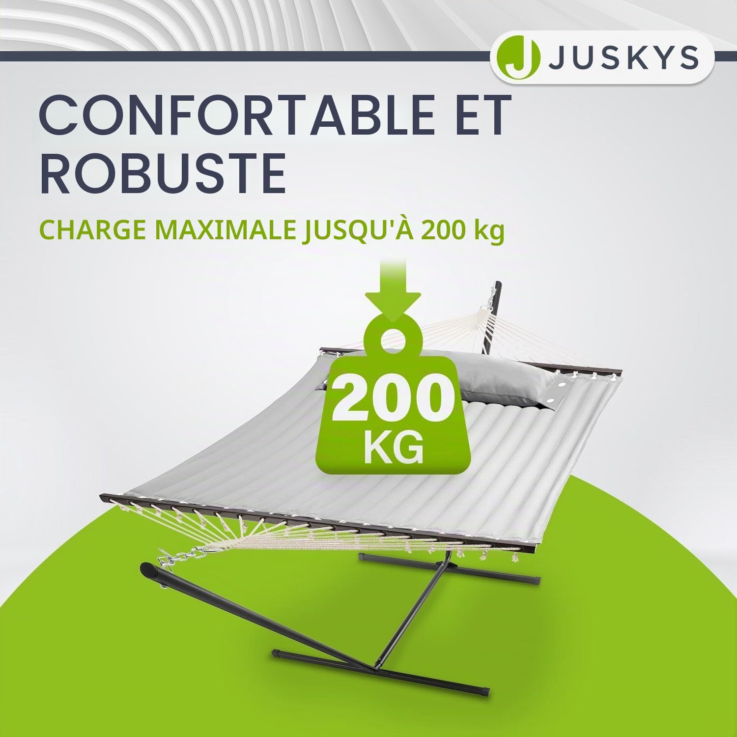 Hamac Cata de Juskys avec châssis et Coussin - hamac Double d'extérieur, pour 2 Personnes - hamac Double avec châssis, supportant jusqu'à 200 kg - Gris Clair