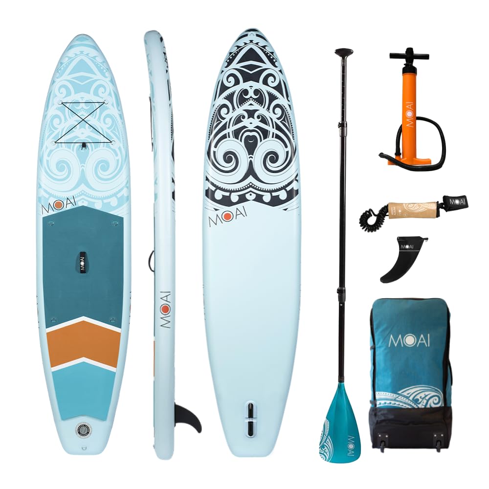 MOAI SUP Board 11' | Aufblasbares Stand Up Paddle Board | All-Round Komplettset mit Pumpe, Paddel, Leash & Tasche | Ideal für Anfänger & Fortgeschrittene | Extra Stabil & Schnell