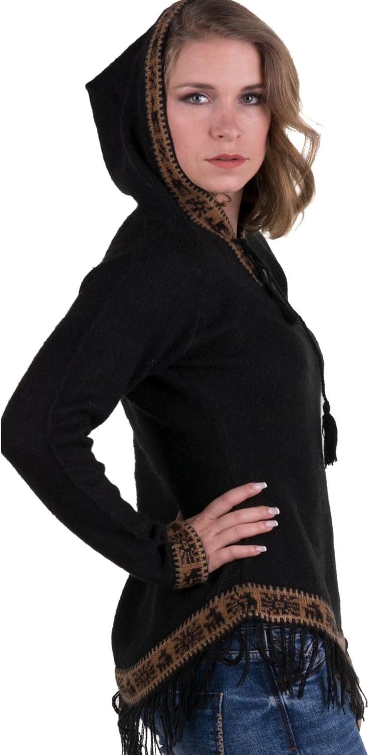 Gamboa Alpaca Sweaters for Women with Hood Lightweight Ladies Knit Hooded Sweater Womens Black and Brown - Image 3