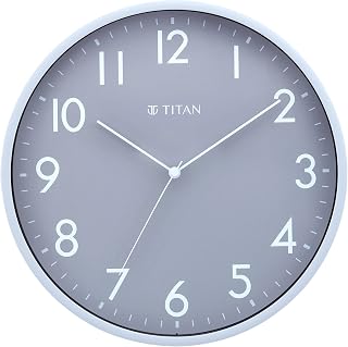 Titan Contemporary Grey Wall Clock with Blue Accents, Sleek Dial Design, Silent Sweep, M…