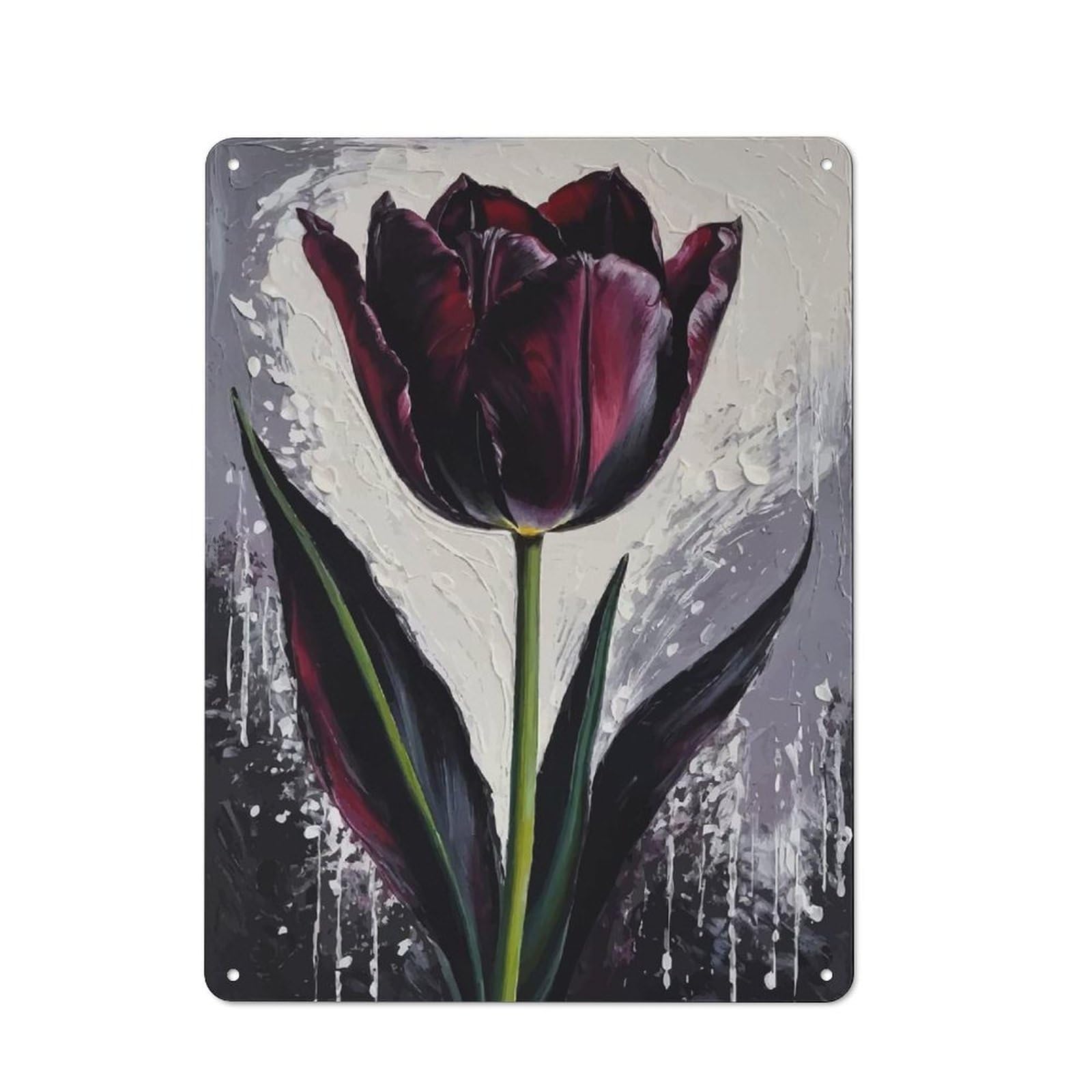 Junmoney Tulip Queen Of Night Painting Everyday Vintage Metal Sign 40X30cm Featuring Room Wall Plaque For Home, Shop, Pub Or Studio Wall