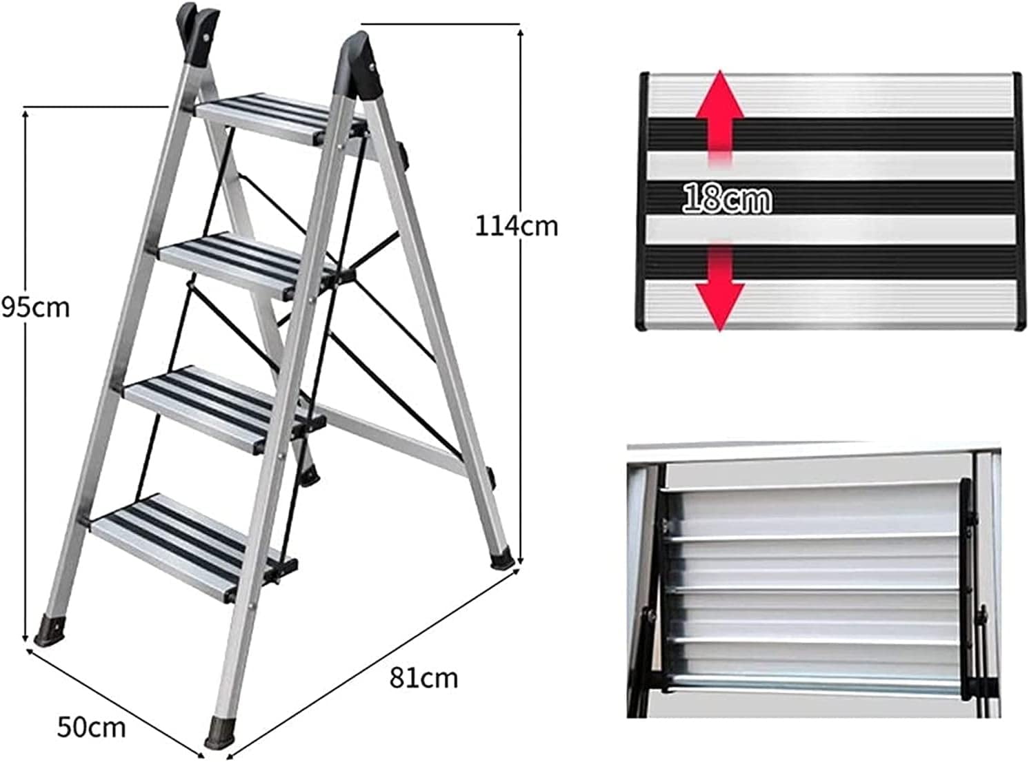 Escalera plegable de aluminio, escalera multifuncional para el hogar y la oficina, escalera ligera y portátil de 3 escalones para un fácil acceso y escalada segura